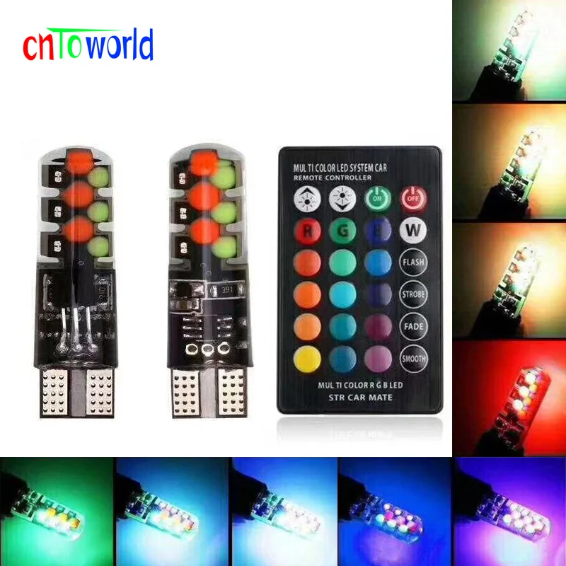 2 шт. T10 W5W RGB светодиодные лампы 12SMD COB 194 168 автомобиль с пультом дистанционного