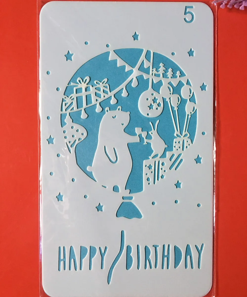 

Hot 10.5x18cm Bear Birthday DIY Layering Stencils Painting Scrapbook Coloring Embossing Album Decor Card Template With Paper