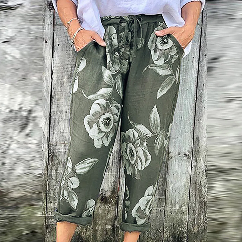 Большие размеры брюки женские брюки длинные брюки летние Boho Цветочные брюки карманные свободные брюки уличная Pantalon Femme Pantalones Mujer