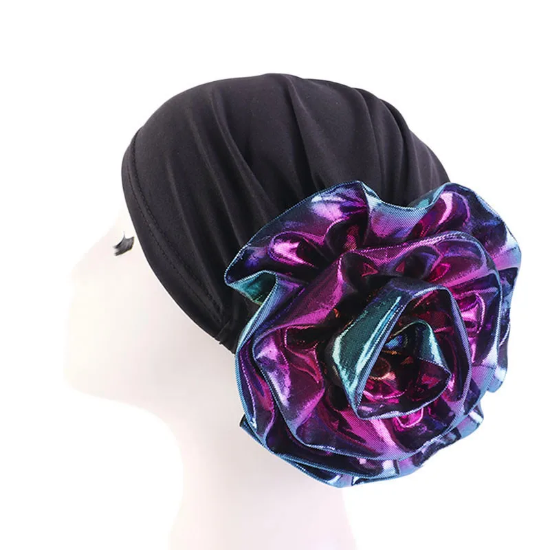

Women Stretch Laser Flower Turban Hat Chemo Beanie Head Scarf Wrap Plated Cap Headwear For Cancer Patient Hair Loss Accessories