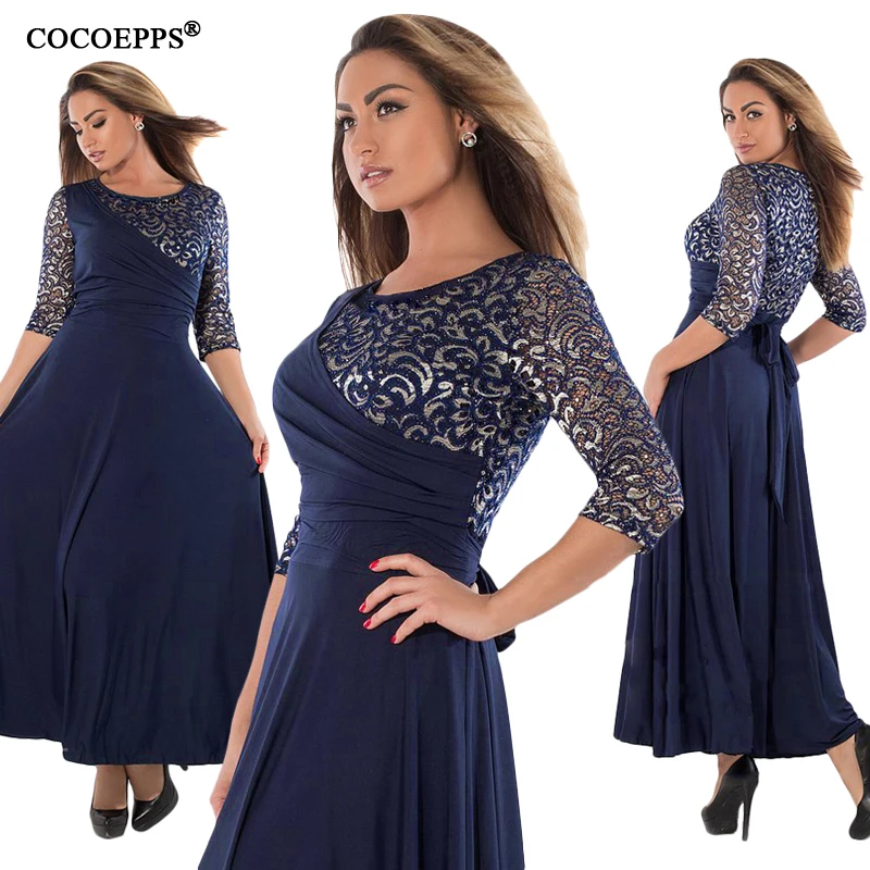 5XL 6XL 2018 Women Plus Size Long Dress Maxi Spring Summer Big Size Lace Patchwork Dress Sexy Party Dress Black Female Vestidos Dresses