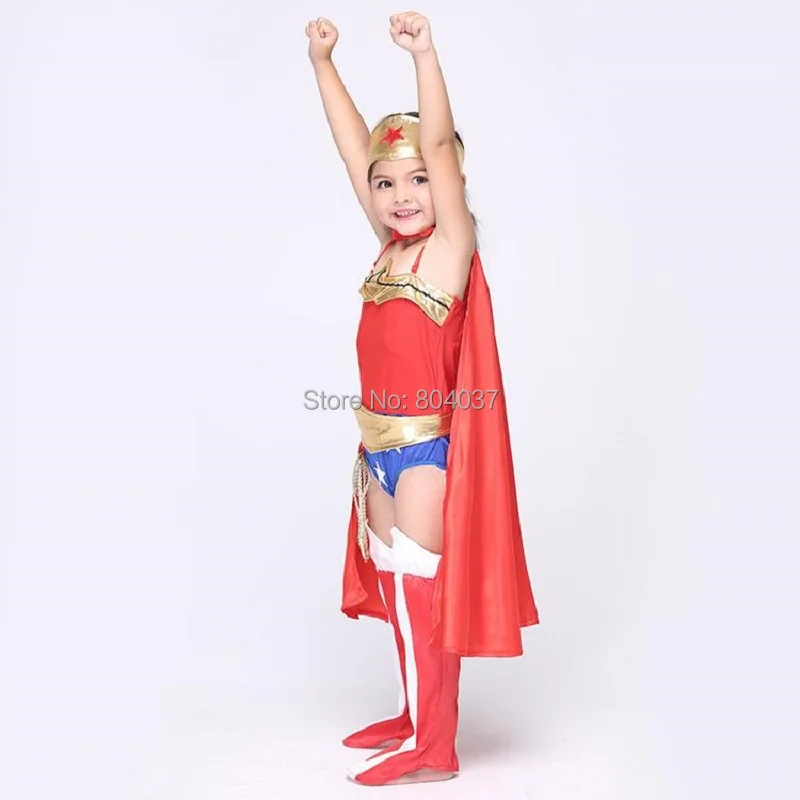 3-11years Обувь для девочек Wonder Woman Хэллоуина Детский костюм для вечеринок для детей Superwoman Косплэй выполнять Танцевальная и сценическая одежда