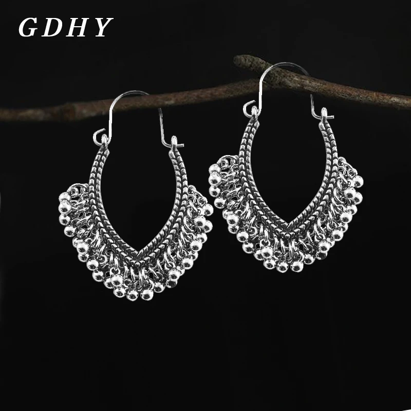 

GDHY Fashion Retro Exaggerated Metal Tassel Drop Earring Hollow Big Pendants For Women Drop Earrings Jewelry