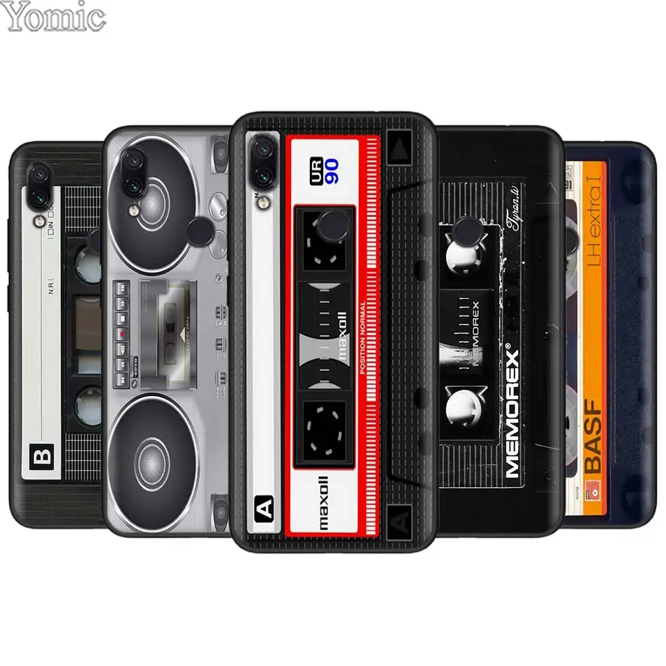 

Retro Side Old Style Tape Cassette for Xiaomi Redmi 7 6 5 Note 7 5 6 Pro 4X 5A 6A S2 GO Poco F1 Black Soft Silicone Case Cover