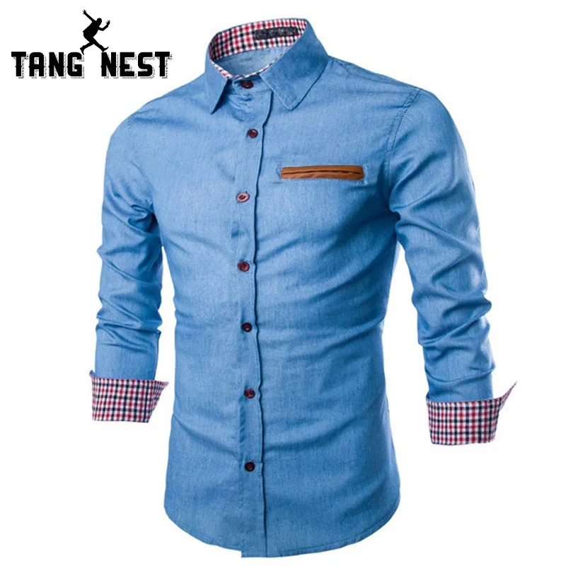 TANGNEST Camisa Masculina 2019 Весенняя деловая Мужская рубашка с длинными рукавами модная повседневная тонкая рубашка с отложным воротником мужская