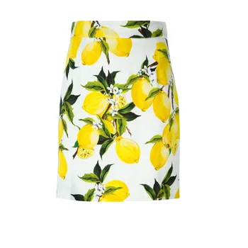 

Customize Womens Summer Lemon Flower Printed cotton straight skirts Ladies Casual High Waist mini skirt