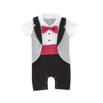 

Newborn Fashion baby rompers boys clothes cotton tie suits tails wedding suit gentleman infant jumpsuit