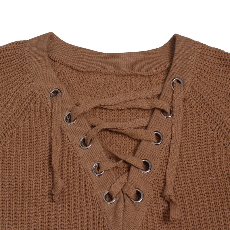 Fashion Autumn winter Female sweaters and pullovers Sexy lace-up 6 colors sweater for women V-neck lady's sweater Sweaters