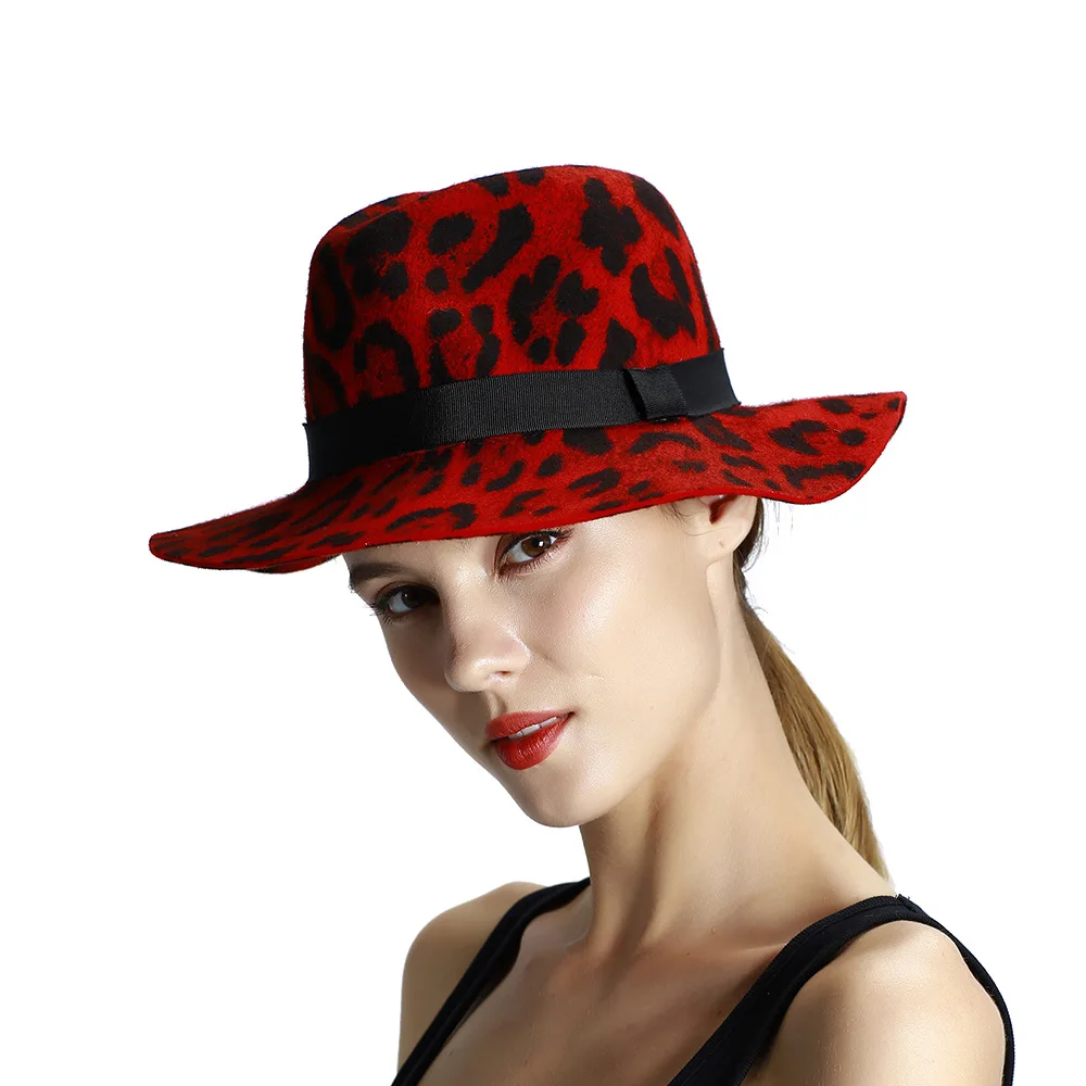 Fedoras Laides шапка, сезон осень-зима новая леопардовая женская шапка шерстяная теплая Модная ретро шляпы для путешествий женская свадебная Банкетная шапка s H6728