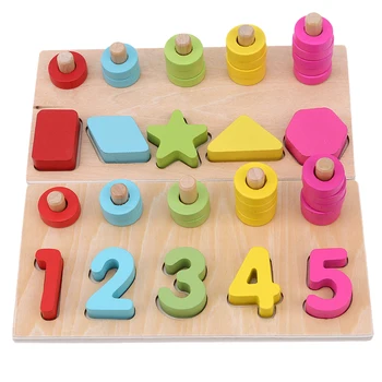 

Colorful Montessori Blocks Wooden Shape/Digital Logarithmic Plate Paired Cognitive Arithmetic Early Childhood Educational Toy