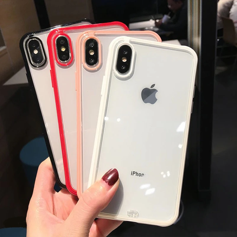 

Shockproof Case For iPhone XS Max XS XR X Candy Color Transparent Anti-Knock Back Cover For iPhone 7 6 S 8 Plus Soft TPU Case
