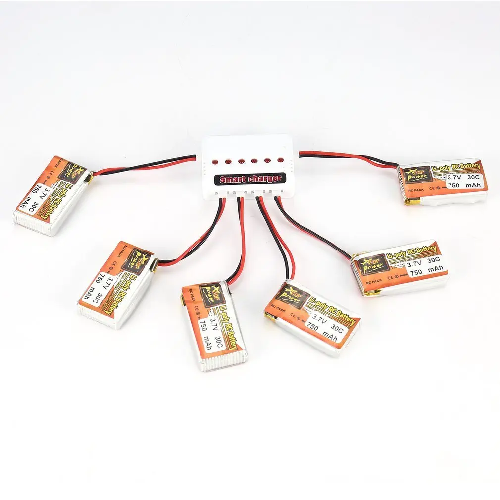 

6Pcs ZOP 3.7V 750mAh/1200mAh 30C 1S/JST Plug Lipo Battery Rechargeable with 6 in 1 Battery USB Charger for RC Drone Helicopter
