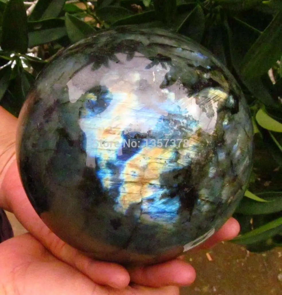 

huij 0076 AAA NATURAL Labradorite QUARTZ Crystal Sphere ball Healing Bronze Statue