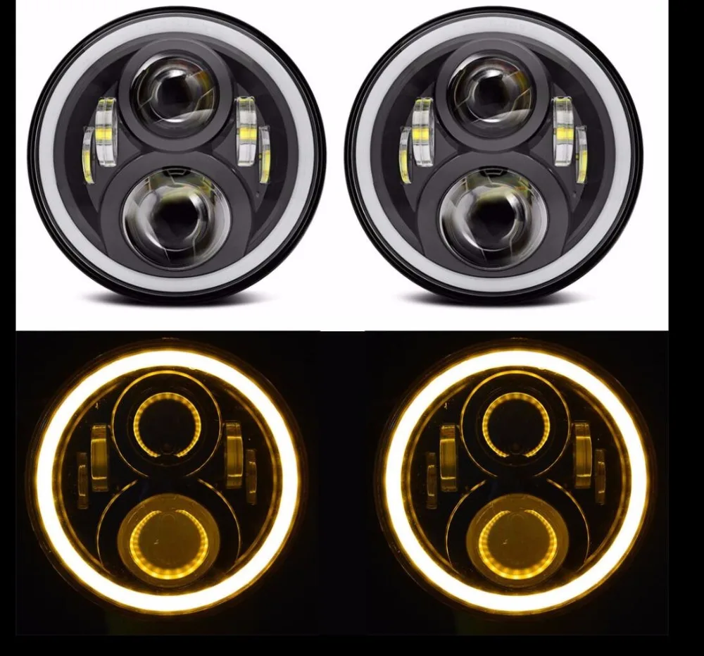 7 inch Headlight Angel eyes white DRL Hi/Lo Beam 7'' Headlight Yellow
