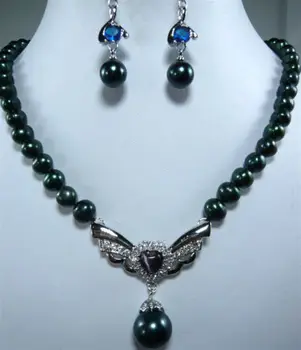 

zxia can choose color New Design Black Pearl Necklace &Shell/ Pendant Earring Set AAA