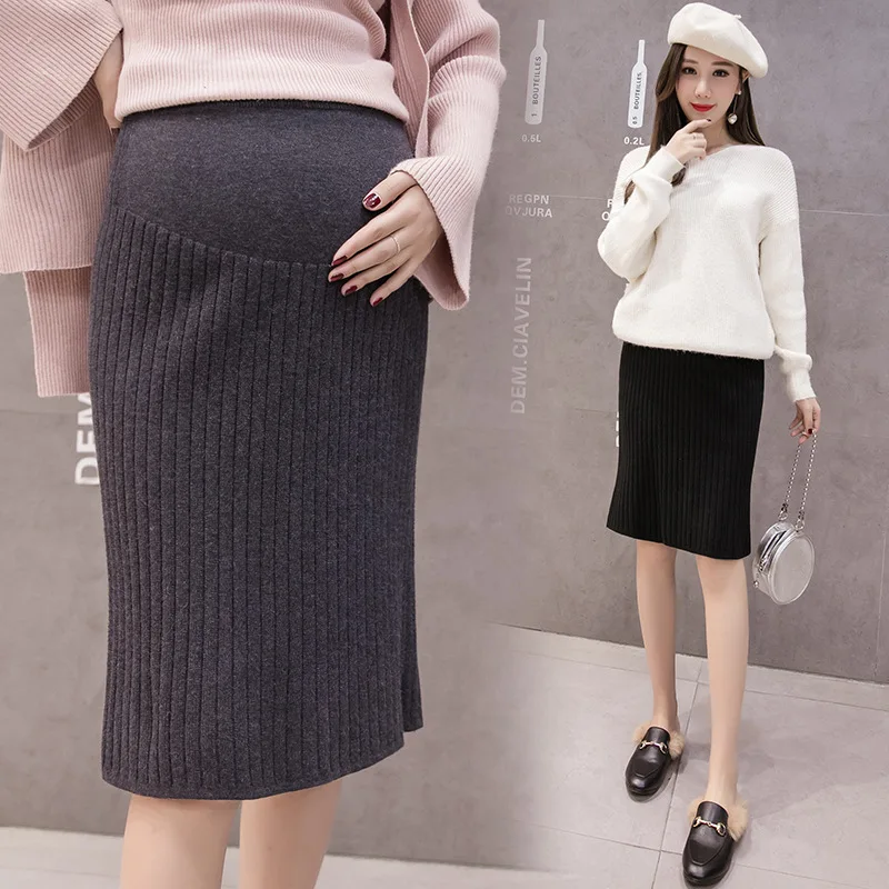 

2018 Spring Autumn Korean Fashion Maternity Belly Skirts Woolen Knitted Stretch pencil Skirts Bottom for Pregnant Women costumn