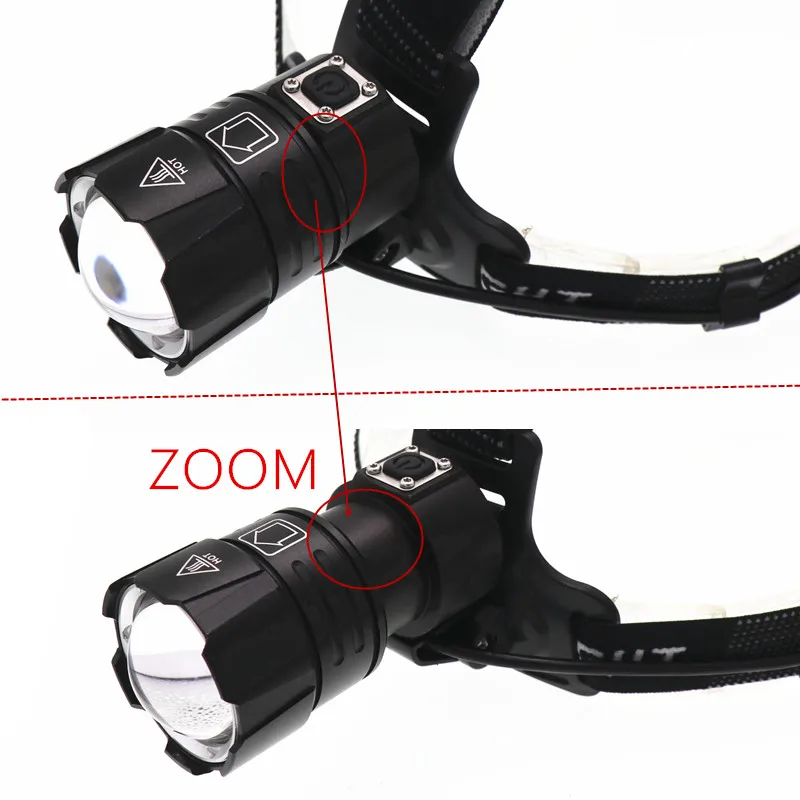 Светодиодный налобный фонарь XHP70.2 с зумом для рыбалки кемпинга аккумулятором