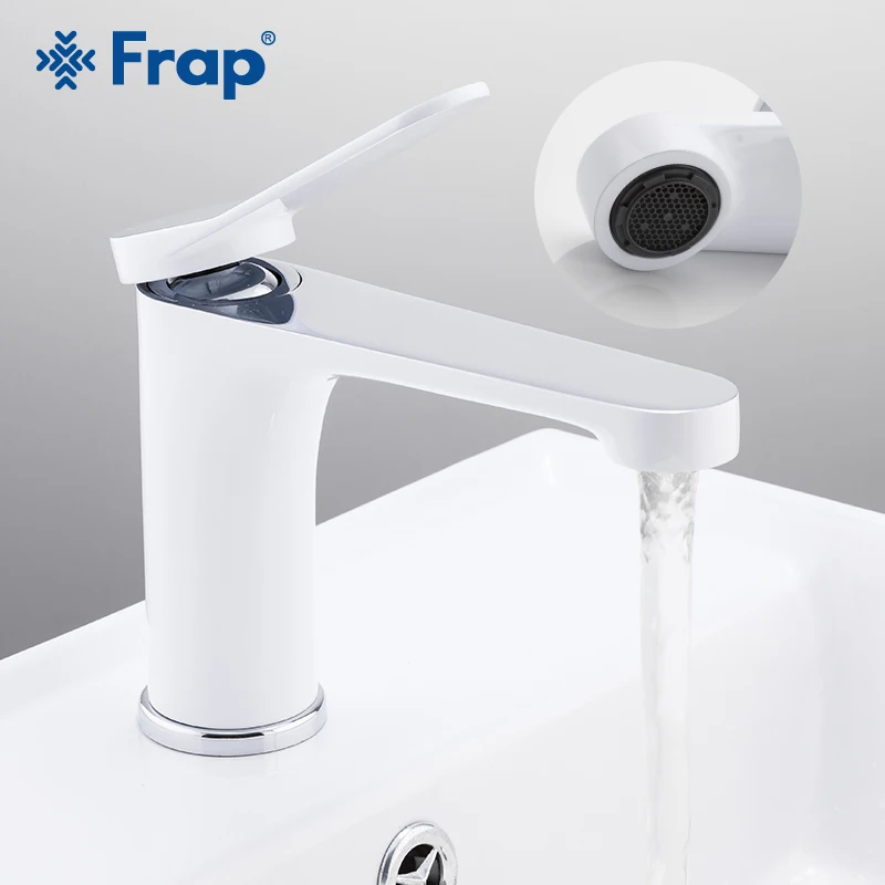 

FRAP Basin Faucet Deck Mounted White Spray Lacquer Single Handle Single Hole Bathroom Sink Faucet Tap Mixer Cold and Hot Water