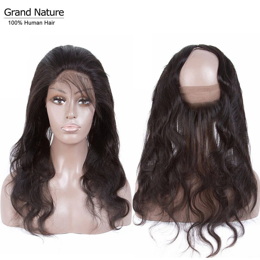 

Peruvian 360 Lace frontal closure with baby hair preplucked body wave human hair with closure 8-20inch remy free shipping