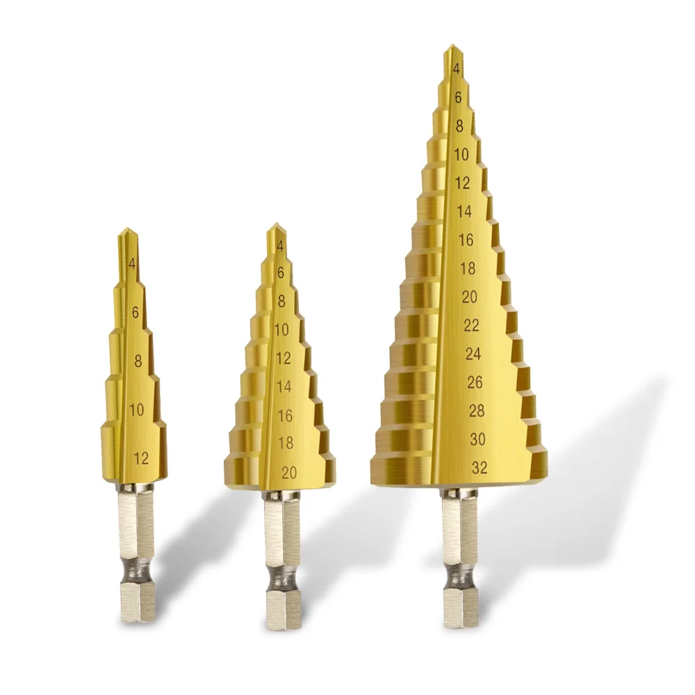 

3PCS/Set HSS Titanium Coated Step Drill Bit Drilling Power Tools for Metal High Speed Steel Wood Hole Cutter Step Cone Drills