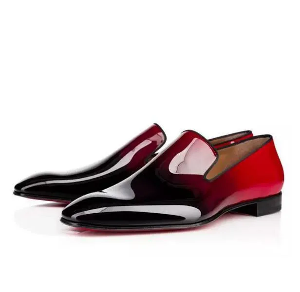 Ceny Najwyższej jakości męskie zwięzłe obuwie własna marka czerwone dna Dandelion mieszkania czarne buty ze skóry lakierowanej