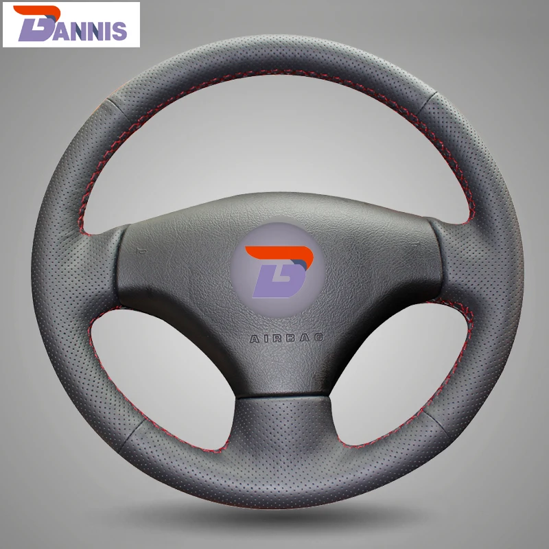 BANNIS Black Artificial Leather DIY Hand stitched Steering Wheel Cover for Peugeot 206 2007 2009 207