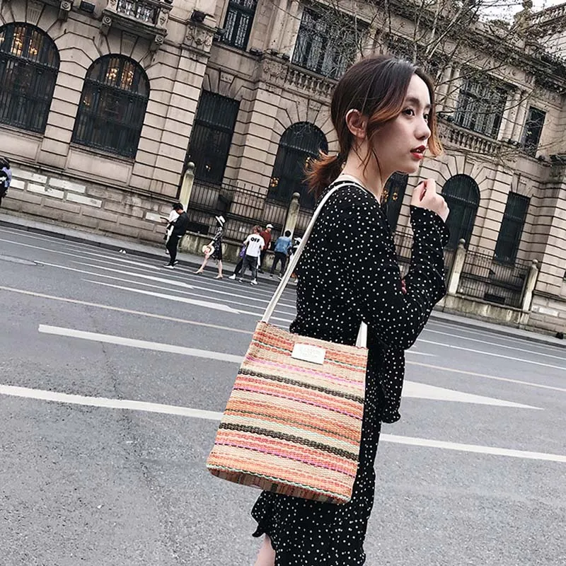 New Summer Beach Women Handbag INS Popular Female Casual Straw Bags Large Lady Travel Shoulder Bag Handmade Knitted Tote SS3344 (5)