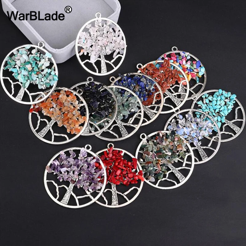 

WBL 13 Colors Rainbow 7 Chakra Tree Of Life Pendants Necklaces Natural Stone Crystal Wisdom Life Tree Necklace For Women Gift