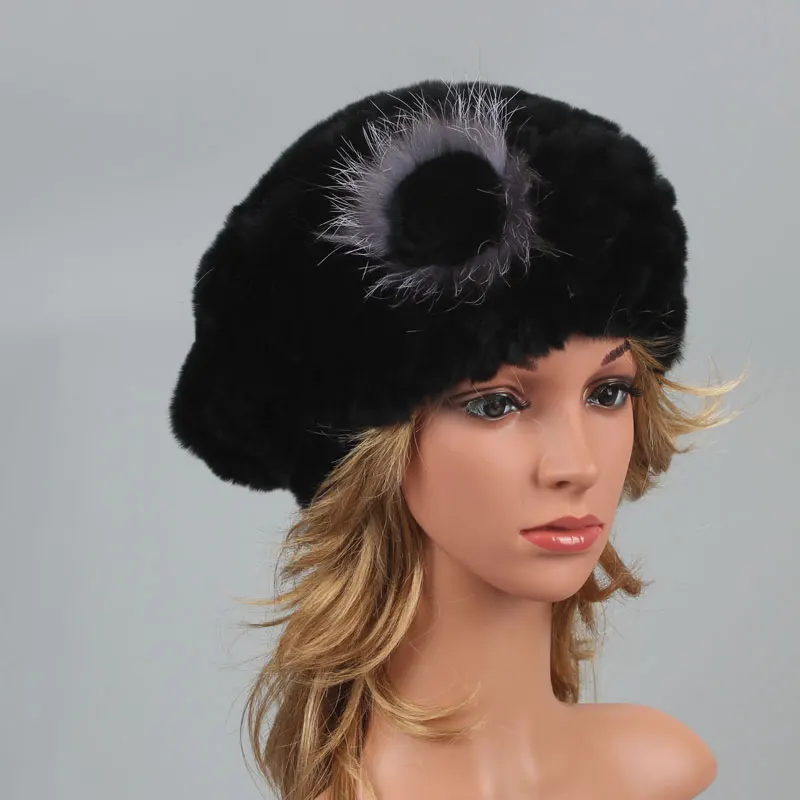 ICYMI женский берет, шапка, натуральная шапка из меха кролика Рекс, модная Высококачественная вязаная эластичная зимняя шапка из натурального меха для женщин - Цвет: Color 7