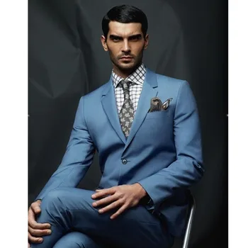 

Stylish Young Men Suits Summer Notch Lapel Groom Wedding Tuxedos 2 Pieces Arm Men Party Blue Tuxedo Two Pieces (Jacket+Pants)