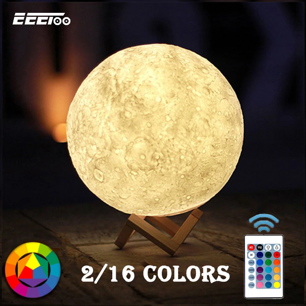 

3D Print Moon Lamp Rechargeable 16/2 Color Change Touch Switch Bedroom Night Light Lunar Dimmable Baby Nightlight Home Decor