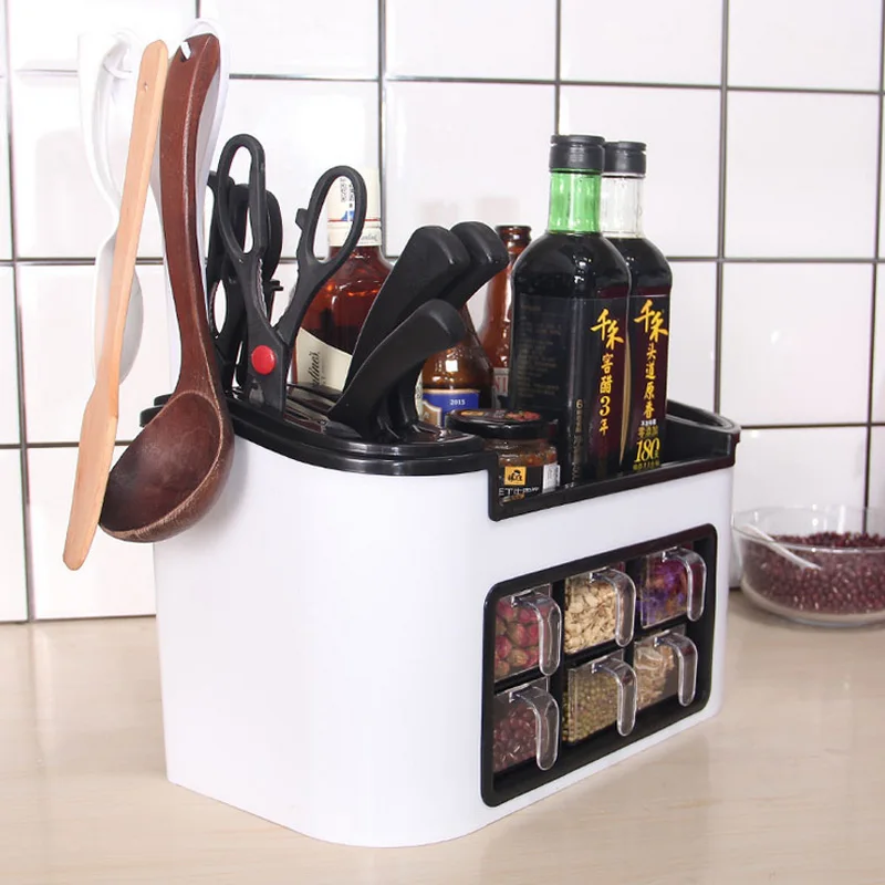 

Home Knife/Fork Spice Rack Plastic Kitchen Organizer Shelf For Spices Supplies Accessorie Seasoning Jar Storage kruidenrek