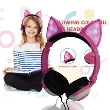 Необычные мигающий светодиодный лисьими ушками Наушники Накладные наушники светящиеся Музыка Видео наушники для ноутбука для планшетов и телефонов для ночного клуба вечерние гарнитура для девушек