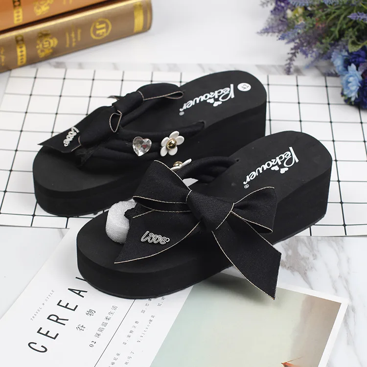 Summer Female Buy Beach Seaside Slippers Online Handmade High Heel Wedge Platform Flip Flops Womens Shoes Discount47