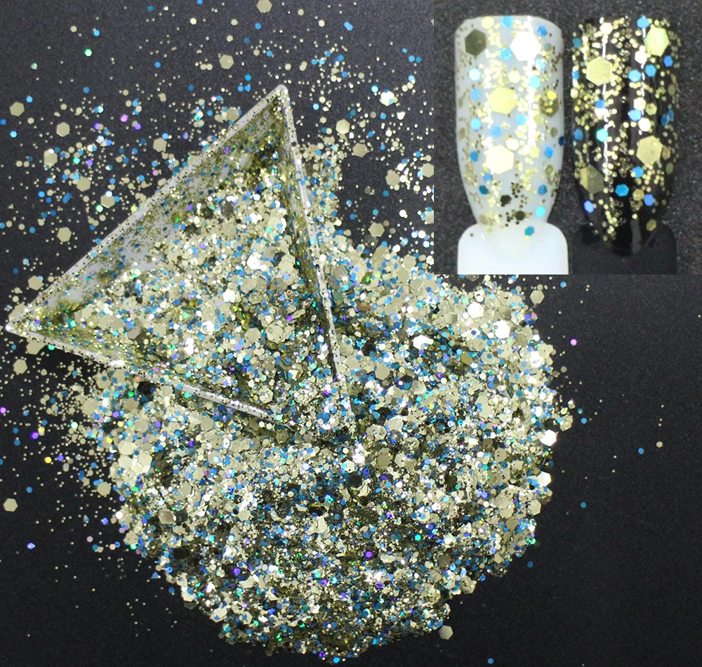 

30g~500g, Mix Sizes Hexagons Sequins,Luxury Gold Colors Shining Slices 3D nail art glitters paillettes