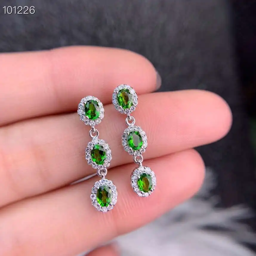 fashion strand Tassels natural green diopside gem drop earrings Natural gemstone earrings S925 silver female girl gift jewelry