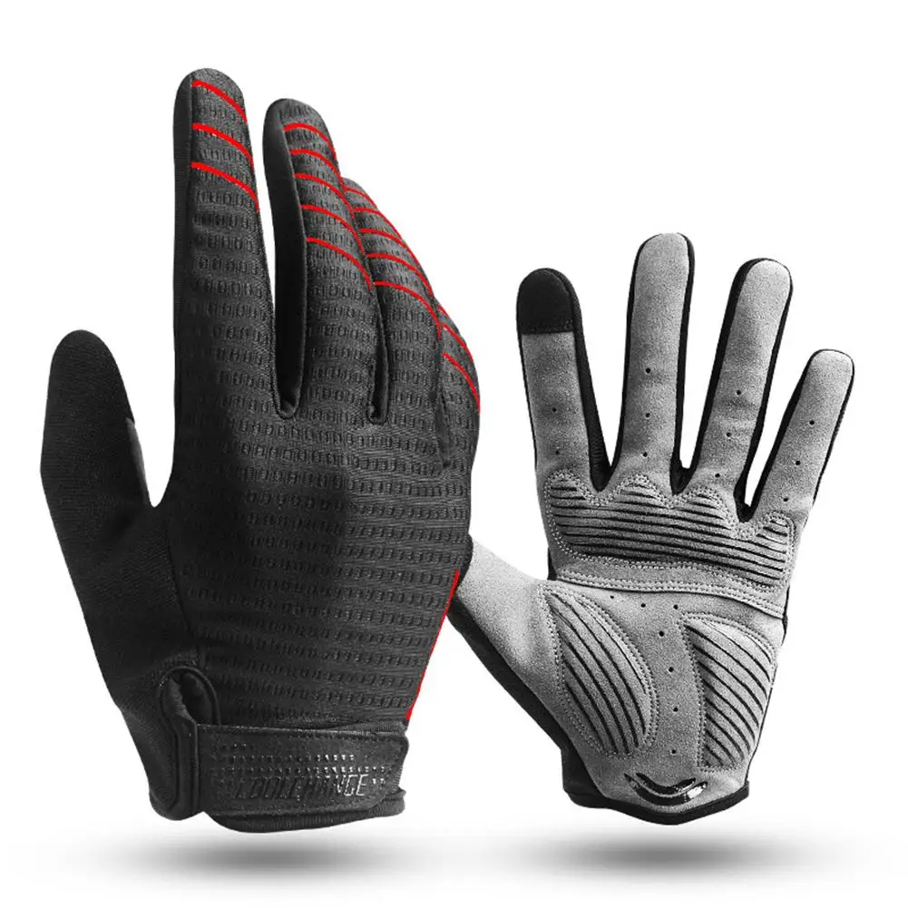 New Full Finger Exercise Man Woman Bicycle Gloves Shockproof Touch Screen Sponge Bicycle Long Finger Gloves - Цвет: Red