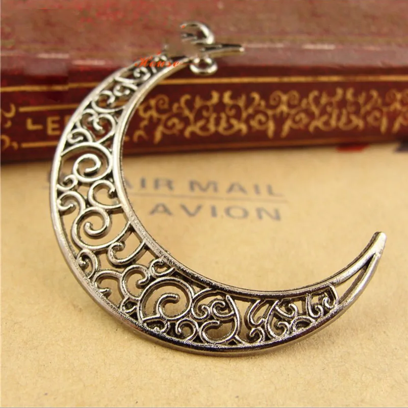 REGELIN 20pcs 40*33MM Antique Bronze/Antique Silver/Gold Hollow Half Moon Charms for Diy Necklace Jewelry Making Handmade Craft - Окраска металла: gun black