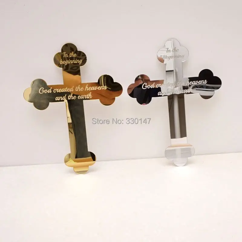 

Custom 10pcs 15cm High Mirrored Cross Acrylic 1mm Stickers Personalized Prayer Words for Lovers Home Decor Supplies