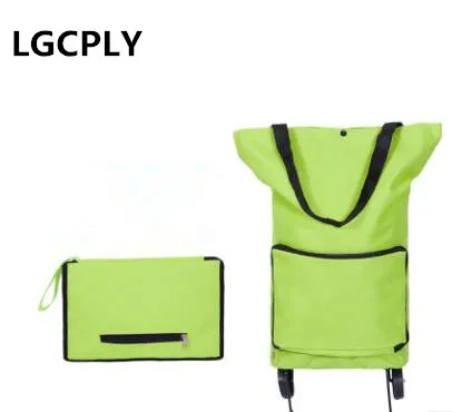 

Hot-selling Solid color shopping bag Foldable Tugboat shopping Trailer bag with double wheels Daily shopping convenient