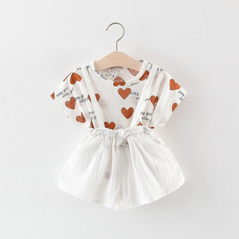 

2PCS Summer Suit Girl Toddler Kids Baby Girls Outfits T-shirt Tops + Short Bib Overalls Clothes Girls Sets Clothing Dropshipping