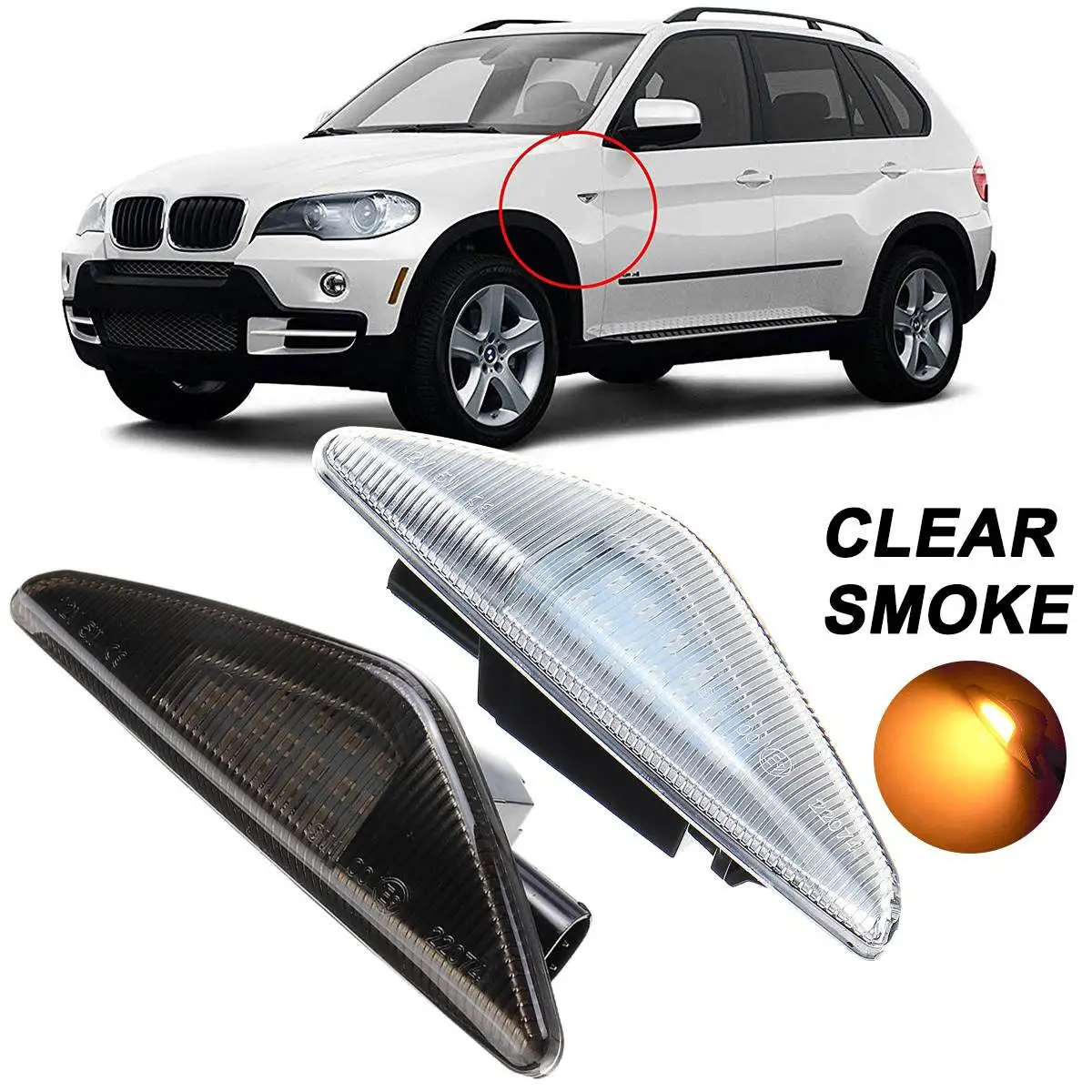

2pcs LED Side Marker Turn Signal Light Smoked / Clear Lens Amber Lamp Light For BMW E70 X5 F25 X3 E71 X6 2007-2013