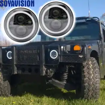 

2Psc Car 7 Inch LED Headlight H4 Hi-Lo With Halo Angel Eyes For Lada 4x4 urban Niva Jeep JK TJ Land rover defender Hummer Suzuki