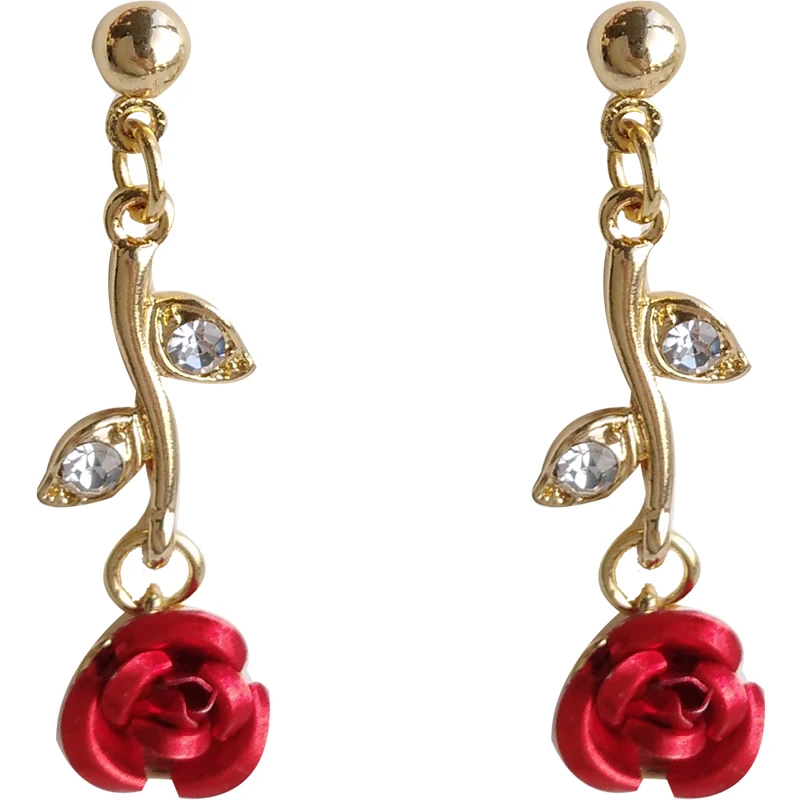 

high quality fashion jewelry metal leaf rose flower earring for women
