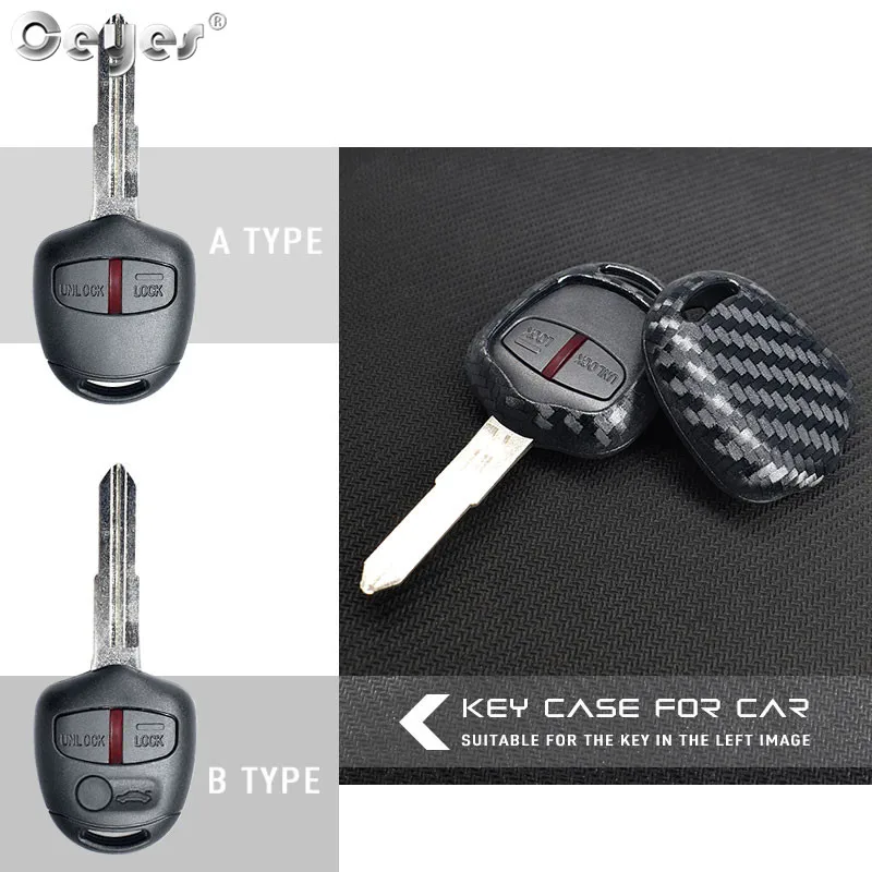 Ceyes Car Protection Key Covers Accessories Styling Case For Mitsubishi Pajero EX Lancer ASX Outlander Galant Carbon Fiber Grain images - 6