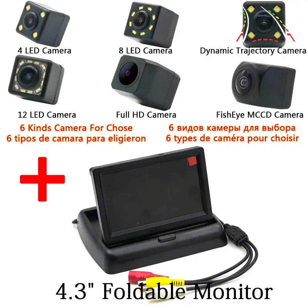 Рыбий глаз 1080 P CCD HD резервный монитор парковки заднего вида камера для Renault Koleos 2009 2010 2011 2012 2013 автомобиль - Название цвета: Camera 4.3 inch fold