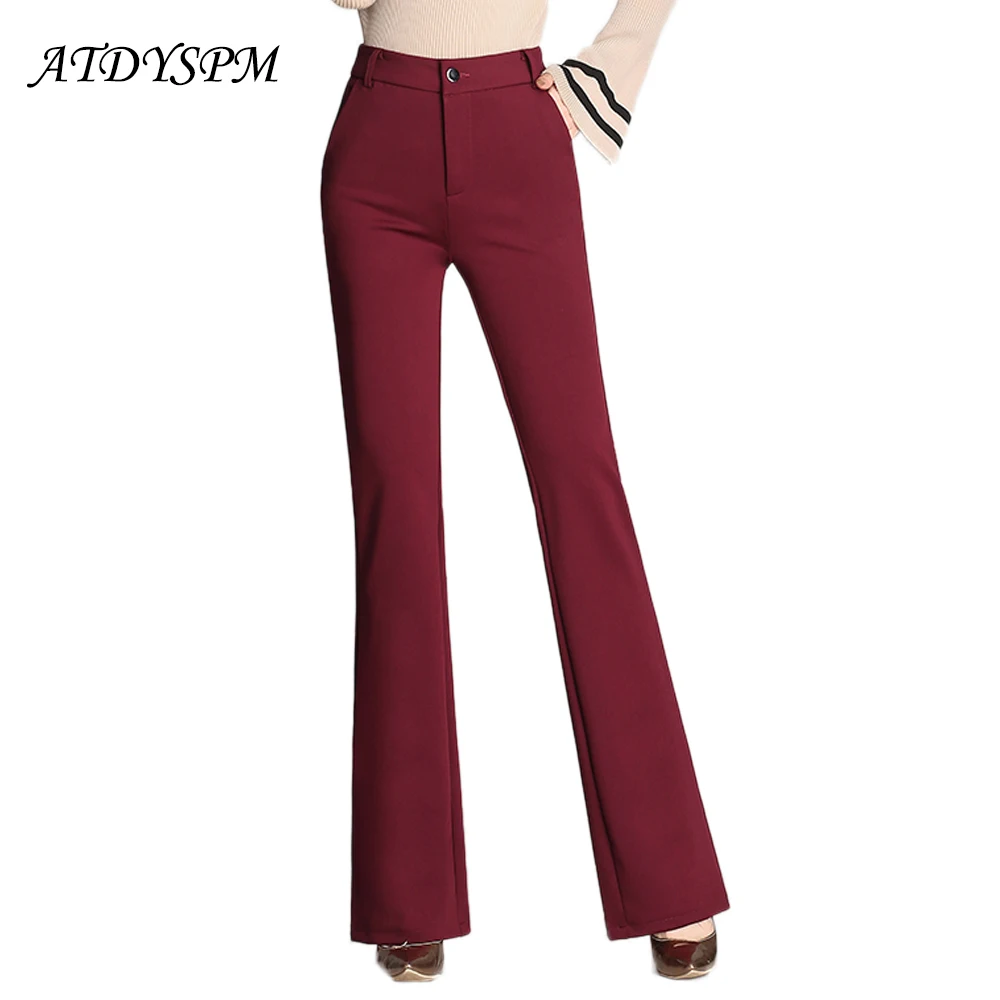 

ATDYSPM brand women's fashion trousers high waist flare pants plus size straight office suit pants stretch casual pants leggings