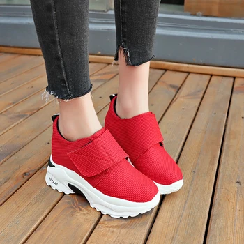 

Lucyever Women Sneakers Breathable Canvas Flats Vulcanize Shoes Woman Hidden Wedges Casual Shoes Woman 2019 Spring Black Red