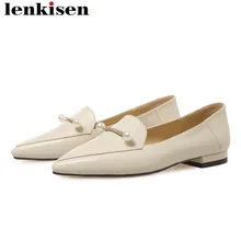 Lenkisen Брендовые женские из коровьей кожи Офисные Металл жемчуг расписные Мокасины оксфорды с острым носком без шнуровки обувь для вечеринки знакомства свидания L00