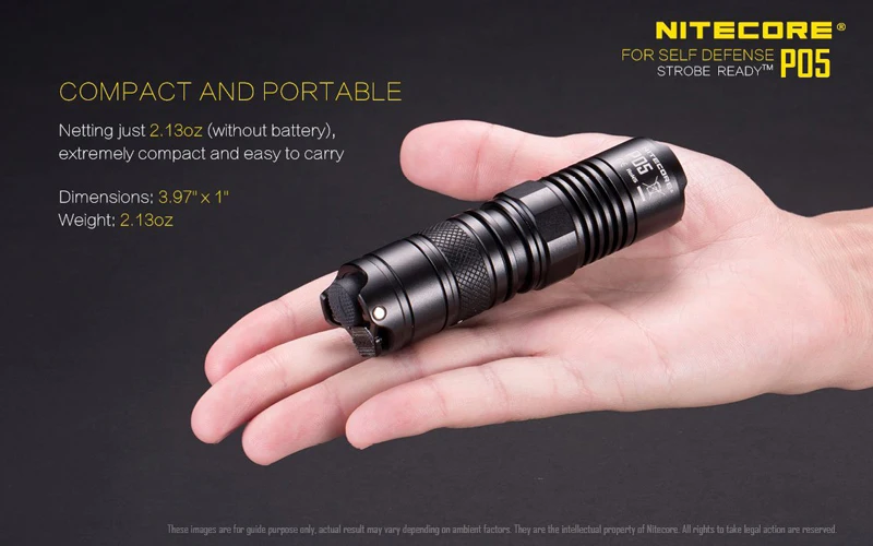 Цена по прейскуранту завода-изготовителя Nitecore P05 CREE XM-L2 U2 светодиодный 460 люмен светодиодный стробоскоп готов незаменимый инструмент Портативный фонарик для самообороны